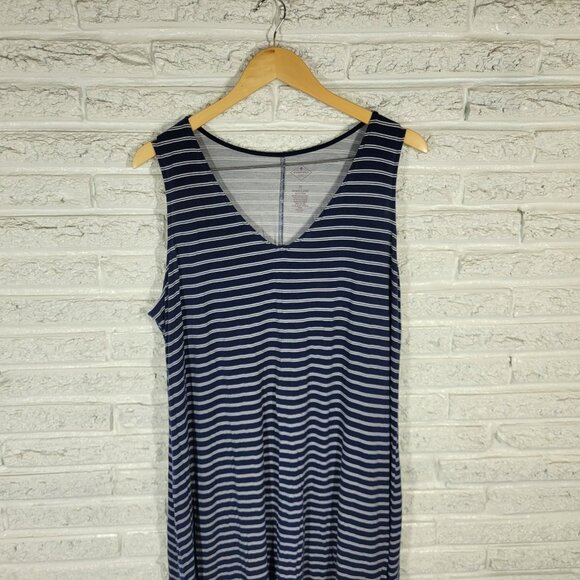 St. Johns Bay Womens Extra Large XL Navy Blue White Striped Dress STR97E - Picture 4 of 10